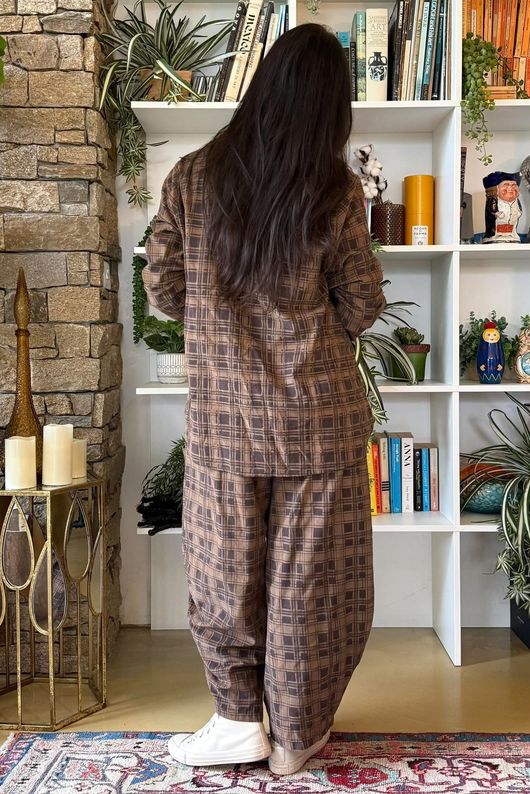 Heritage Needlecord Plaid Swing Top Chocolate & Coffee Bean